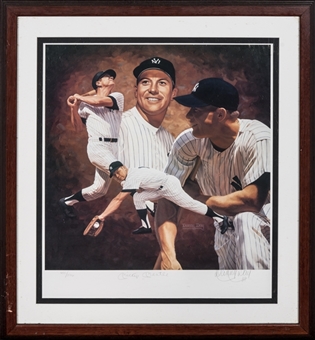 Mickey Mantle Signed Litho By Artist Danny Day In 25x27 Framed Display (455/536) (Beckett)